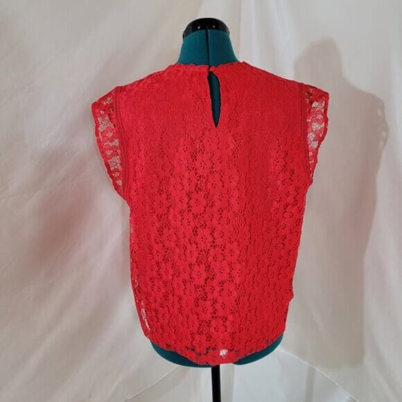 Nanette Lepore Red Lace Smock Blouse - Size Extra Large - Picture 5 of 11